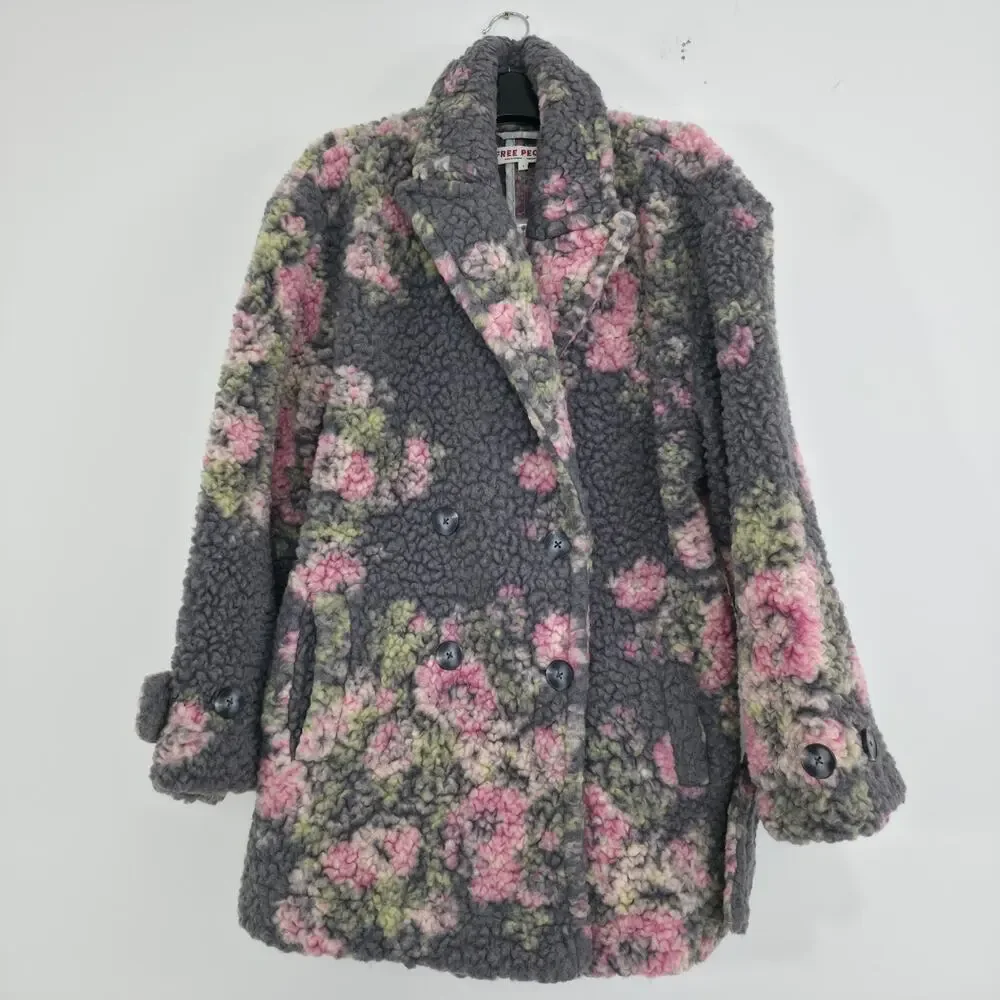 Free People Bali Sweet Attractions Sherpa Trench Coat Floral Sz Small NWT - Picture 2 of 11